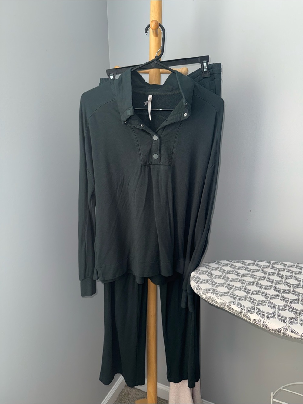 Casual green Button-Neck Lounge Set